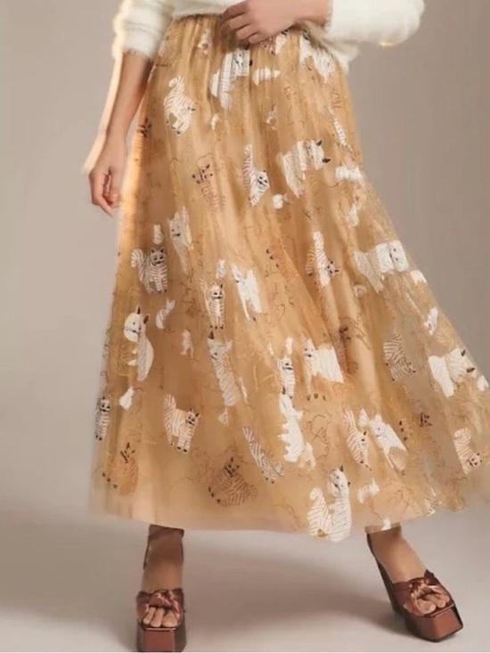 Anthropologie Dresses & Skirts - Geisha Designs Appliqué Maxi Skirt Anthropologie Cat Print NWT XL